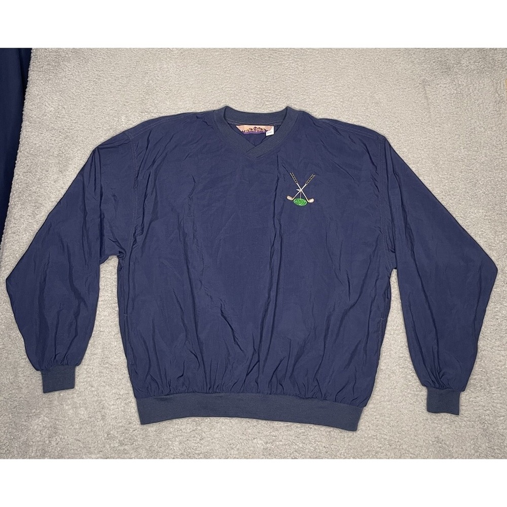 Vintage Back Pack Navy Blue Windbreaker Pullover Jacket Mens XLarge Made In USA